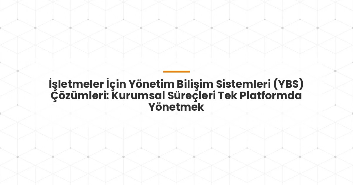 İşletmeler İçin Yönetim Bilişim Sistemleri (YBS) Çözümleri: Kurumsal Süreçleri Tek Platformda Yönetmek