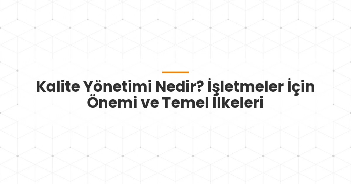 Kalite Yönetimi Nedir? İşletmeler İçin Önemi ve Temel İlkeleri