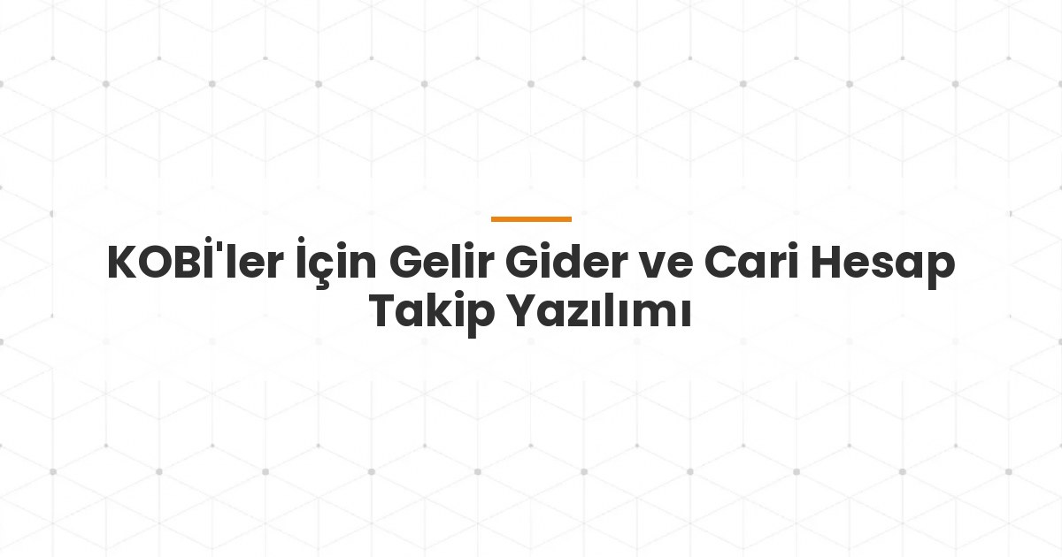 KOBİ'ler İçin Gelir Gider ve Cari Hesap Takip Yazılımı