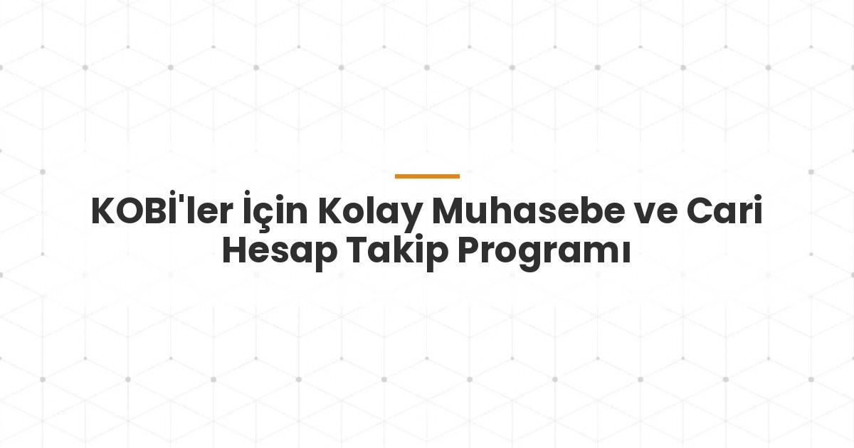 KOBİ'ler İçin Kolay Muhasebe ve Cari Hesap Takip Programı