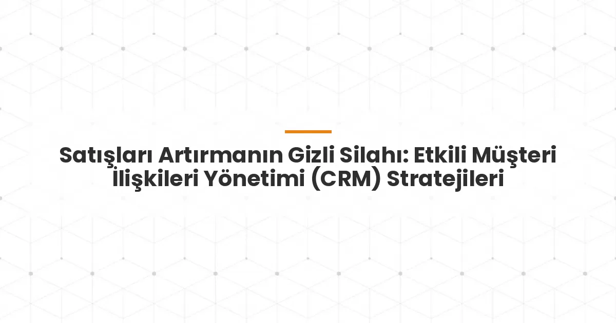 Satışları Artırmanın Gizli Silahı: Etkili Müşteri İlişkileri Yönetimi (CRM) Stratejileri
