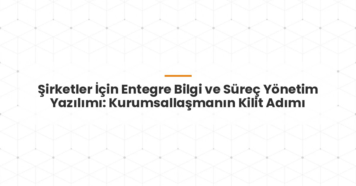 Şirketler İçin Entegre Bilgi ve Süreç Yönetim Yazılımı: Kurumsallaşmanın Kilit Adımı