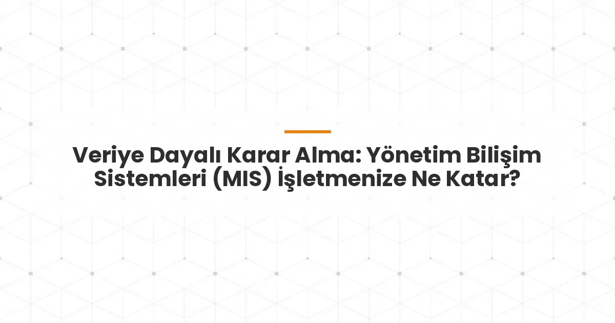 Veriye Dayalı Karar Alma: Yönetim Bilişim Sistemleri (MIS) İşletmenize Ne Katar?